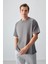 Koyu Gri %100 Pamuk Kalın Yumuşak Dokulu Oversize Fit Basic Erkek T-Shirt - 88353 3