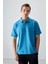Petrol Mavi Pamuklu Kalın Yumuşak Dokulu Polo Yaka Oversize Fit Basic Erkek T- Shirt - 88382 1