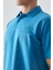 Petrol Mavi Pamuklu Kalın Yumuşak Dokulu Polo Yaka Oversize Fit Basic Erkek T- Shirt - 88382 3