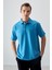 Petrol Mavi Pamuklu Kalın Yumuşak Dokulu Polo Yaka Oversize Fit Basic Erkek T- Shirt - 88382 4