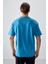 Petrol Mavi Pamuklu Kalın Yumuşak Dokulu Oversize Fit Baskılı Erkek T-Shirt - 88373 5