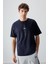 Lacivert Pamuklu Kalın Yumuşak Dokulu Oversize Fit Baskılı Erkek T-Shirt - 88373 1