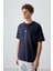 Lacivert Pamuklu Kalın Yumuşak Dokulu Oversize Fit Baskılı Erkek T-Shirt - 88373 3