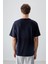 Lacivert Pamuklu Kalın Yumuşak Dokulu Oversize Fit Baskılı Erkek T-Shirt - 88373 5