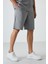 Gri Melanj Pamuklu Kalın Yumuşak Dokulu Oversize Fit Basic Erkek Şort Takım - 85249 4