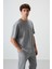 Gri Melanj Pamuklu Kalın Yumuşak Dokulu Oversize Fit Nakışlı Erkek Eşofman Takım - 85252 2