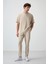 Bej Pamuklu Kalın Yumuşak Dokulu Oversize Fit Nakışlı Erkek Eşofman Takım - 85252 1
