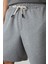 Gri Melanj Pamuklu Kalın Yumuşak Dokulu Comfort Fit Basic Erkek Şort - 81274 2