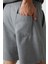 Gri Melanj Pamuklu Kalın Yumuşak Dokulu Comfort Fit Basic Erkek Şort - 81274 5