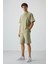Açık Çağla Pamuklu Kalın Yumuşak Dokulu Oversize Fit Basic Erkek Şort Takım - 85249 1