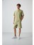 Açık Çağla Pamuklu Kalın Yumuşak Dokulu Oversize Fit Basic Erkek Şort Takım - 85249 3