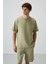 Açık Çağla Pamuklu Kalın Yumuşak Dokulu Oversize Fit Basic Erkek Şort Takım - 85249 4