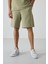 Açık Çağla Pamuklu Kalın Yumuşak Dokulu Oversize Fit Basic Erkek Şort Takım - 85249 5