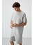 Taş Pamuklu Kalın Yumuşak Dokulu Oversize Fit Nakışlı Erkek Şort Takım - 85250 3