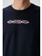 Lacivert Pamuklu Kalın Yüzeyi Dokulu Oversize Fit Baskılı Erkek T-Shirt - 88365 2