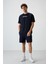 Lacivert Pamuklu Kalın Yüzeyi Dokulu Oversize Fit Baskılı Erkek T-Shirt - 88365 3