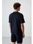 Lacivert Pamuklu Kalın Yüzeyi Dokulu Oversize Fit Baskılı Erkek T-Shirt - 88365 5
