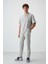 Taş Pamuklu Kalın Yumuşak Dokulu Oversize Fit Nakışlı Erkek Eşofman Takım - 85252 1