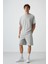 Taş Pamuklu Kalın Yumuşak Dokulu Oversize Fit Nakışlı Erkek Şort Takım - 85250 5