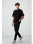 Siyah Pamuklu Kalın Yumuşak Dokulu Oversize Fit Nakışlı Erkek Eşofman Takım - 85252 1