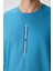 Petrol Mavi Pamuklu Kalın Yüzeyi Dokulu Oversize Fit Baskılı Erkek T-Shirt - 88366 3