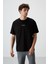 Siyah Pamuklu Kalın Yüzeyi Dokulu Oversize Fit Baskılı Erkek T-Shirt - 88367 1