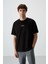 Siyah Pamuklu Kalın Yüzeyi Dokulu Oversize Fit Baskılı Erkek T-Shirt - 88367 4