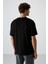 Siyah Pamuklu Kalın Yüzeyi Dokulu Oversize Fit Baskılı Erkek T-Shirt - 88367 5