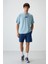 Açık Mavi Pamuklu Kalın Yüzeyi Dokulu Oversize Fit Baskılı Erkek T-Shirt - 88367 5
