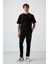Siyah Pamuklu Kalın Yumuşak Dokulu Oversize Fit Nakışlı Erkek Eşofman Takım - 85252 3