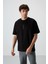 Siyah Pamuklu Kalın Yüzeyi Dokulu Oversize Fit Baskılı Erkek T-Shirt - 88368 3