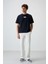 Lacivert Pamuklu Kalın Yüzeyi Dokulu Oversize Fit Baskılı Erkek T-Shirt - 88367 3