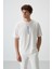 Ekru Pamuklu Kalın Yüzeyi Dokulu Oversize Fit Baskılı Erkek T-Shirt - 88366 1