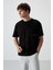 Siyah Pamuklu Kalın Yüzeyi Dokulu Oversize Fit Baskılı Erkek T-Shirt - 88370 4