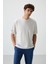 Ekru Pamuklu Kalın Yüzeyi Dokulu Oversize Fit Baskılı Erkek T-Shirt - 88369 1
