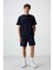 Lacivert Pamuklu Kalın Yüzeyi Dokulu Oversize Fit Baskılı Erkek T-Shirt - 88371 2