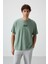 Açık Yeşil Pamuklu Kalın Yüzeyi Dokulu Oversize Fit Baskılı Erkek T-Shirt - 88367 4