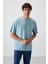 Açık Mavi Pamuklu Kalın Yüzeyi Dokulu Oversize Fit Baskılı Erkek T-Shirt - 88368 4