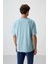 Açık Mavi Pamuklu Kalın Yüzeyi Dokulu Oversize Fit Baskılı Erkek T-Shirt - 88368 5