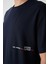 Lacivert Pamuklu Kalın Yüzeyi Dokulu Oversize Fit Baskılı Erkek T-Shirt - 88370 3