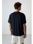 Lacivert Pamuklu Kalın Yüzeyi Dokulu Oversize Fit Baskılı Erkek T-Shirt - 88370 5