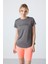 Koyu Gri Polyester Nefes Alan Dokulu İnce Esnek Standart Fit Performans Kadın T-Shirt - 97283 1