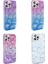 Appfube iPhone 14 Pro Max Uyumlu App Kılıf Simli 3D Desenli Zore Hacar Kapak-Pembe-Mavi 3