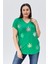 Kadın Büyük Beden Neon Taş Baskılı Yeşil Bluz 1
