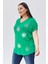 Kadın Büyük Beden Neon Taş Baskılı Yeşil Bluz 2