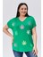 Kadın Büyük Beden Neon Taş Baskılı Yeşil Bluz 3