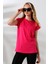 Bisiklet Yaka Penye Kompakt Pamuk T-Shirt 21570 Açık Fuşya 2