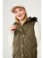 Haki Kürk Kapüşonlu Şişme Yelek 4