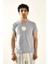 Gri Papatya Nakış Detaylı Bisiklet Yaka T Shirt 2