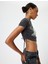 Crop T-Shirt Köpek Baskılı Büzgülü Slim Fit Bisiklet Yaka 1